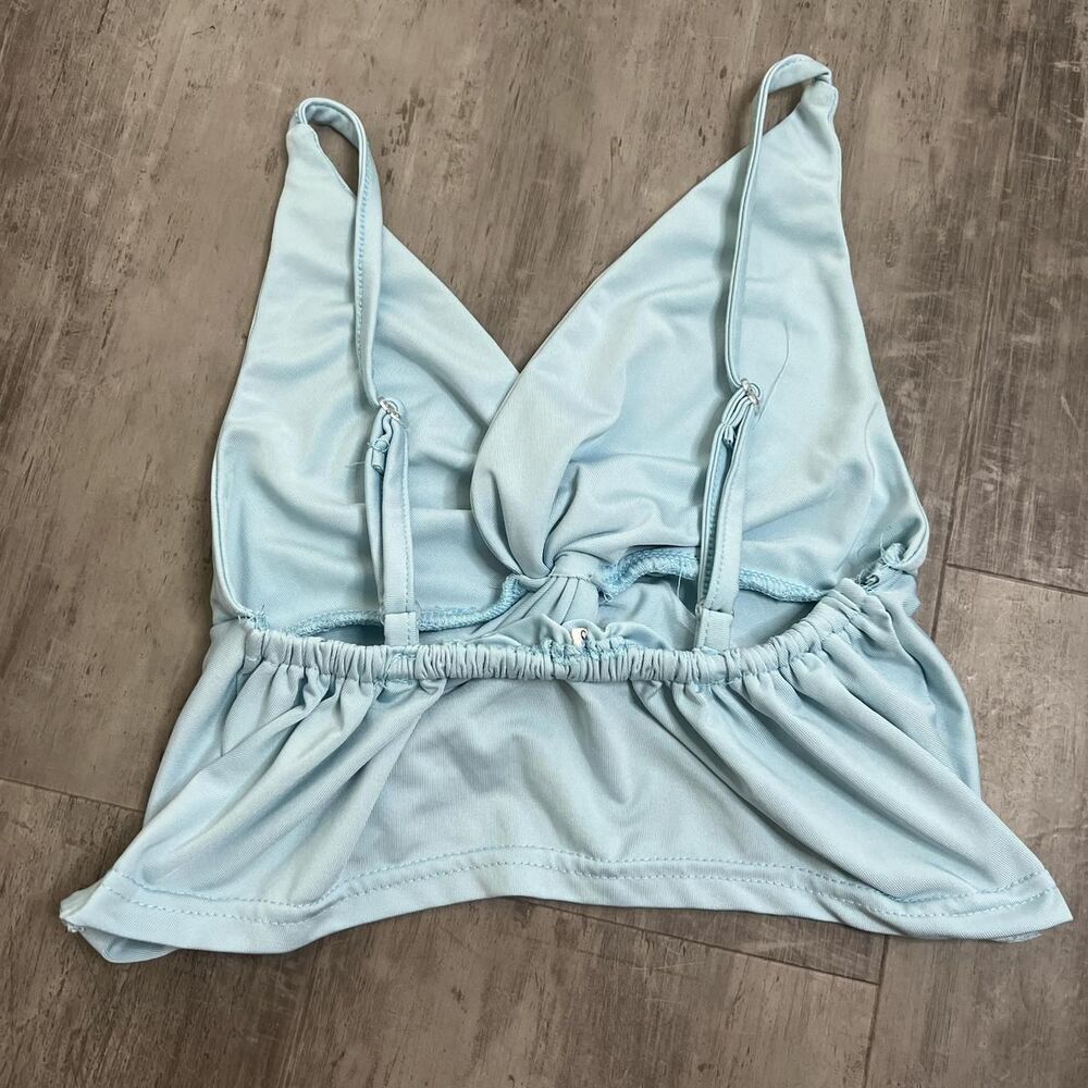 Knot Front Cropped Tank Top Blue Size Small - Picture 2 of 3